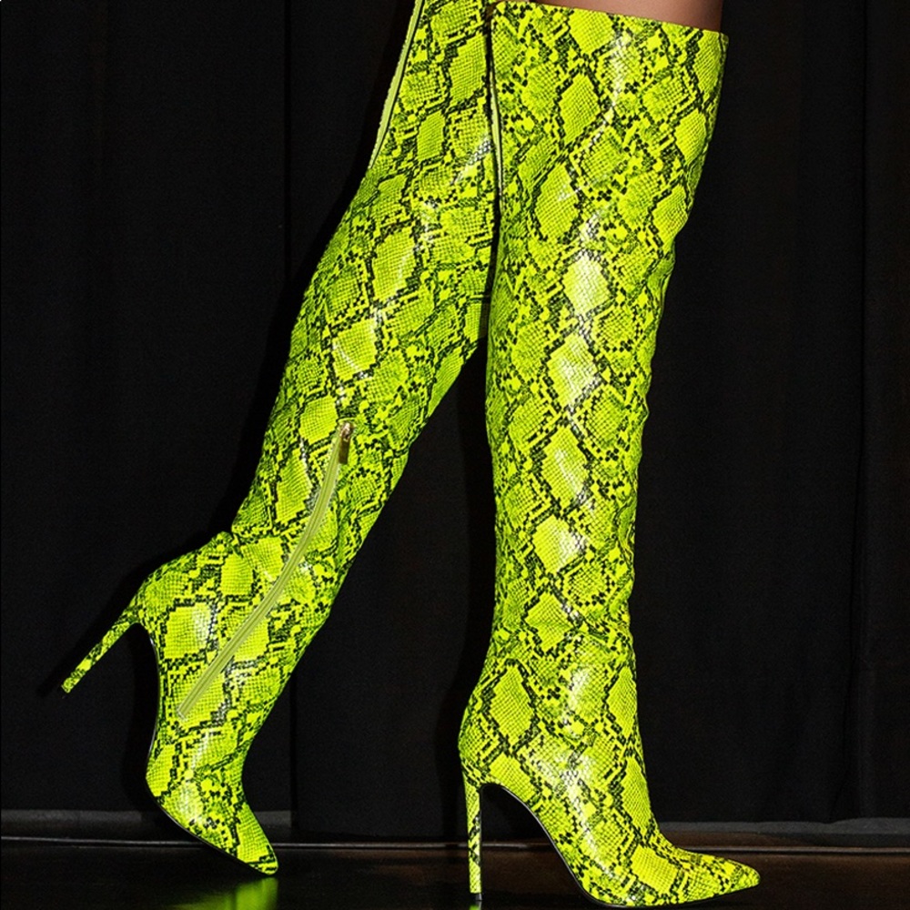 COPY - ICONIC CHARTREUSE HEELED OVER THE KNEE BOO…